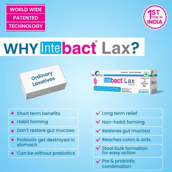 Dr. Morepen Intebact Lax| Probiotic Supplement For Gut Health 4 Sachets Pack Of 4