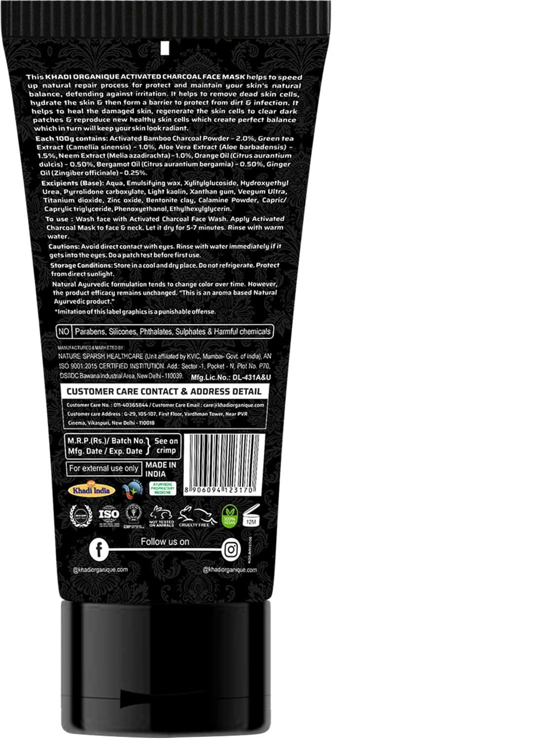 Buy KHADI ORGANIQUEACTIVATED CHARCOAL FACE MASK REMOVE DEAD SKIN