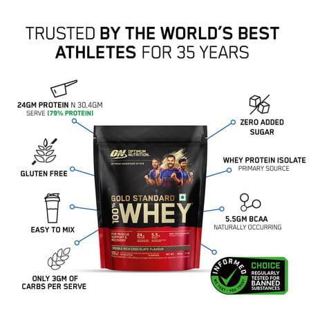 Optimum Nutrition (On) Gold Standard 100% Whey Protein Double Rich Chocolate Flavour 454gm Powder
