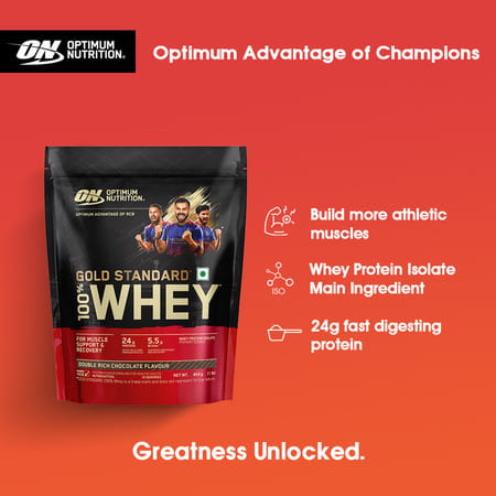 Optimum Nutrition (On) Gold Standard 100% Whey Protein Double Rich Chocolate Flavour 454gm Powder