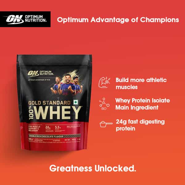 Optimum Nutrition (On) Gold Standard 100% Whey Protein Double Rich Chocolate Flavour 454Gm Powder
