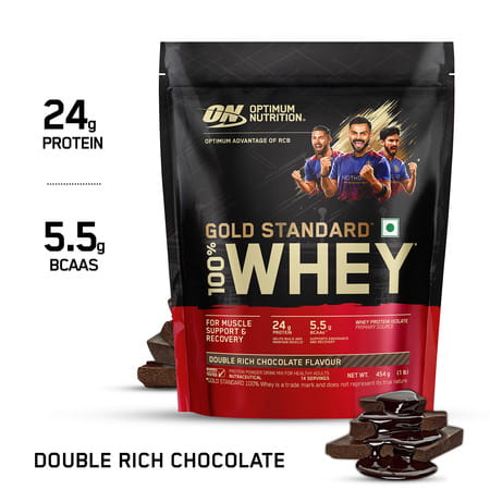 Optimum Nutrition (On) Gold Standard 100% Whey Protein Double Rich Chocolate Flavour 454gm Powder