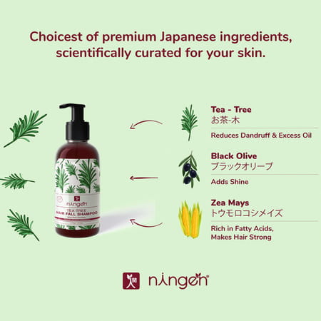 Ningen Teatree Hair Fall Shampoo Black Olive Zea Mays Stronger And Thicker Hair - 300g