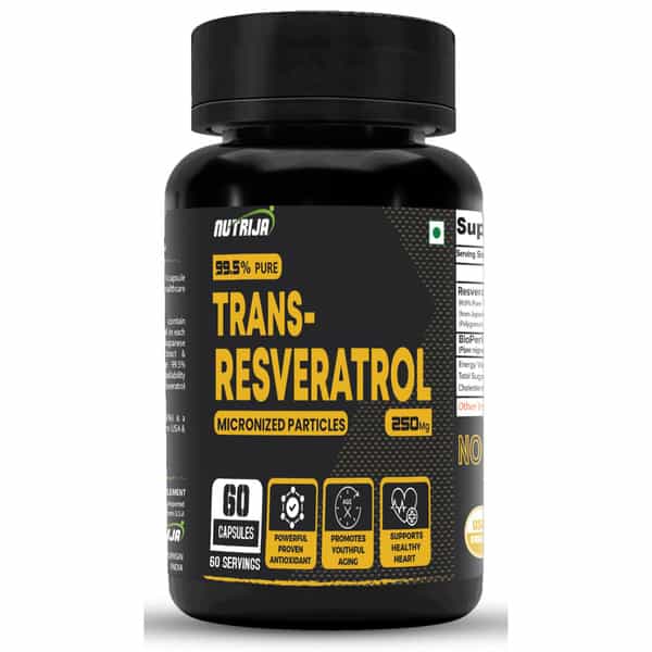 Nutrija Trans Resveratrol 250Mg Capsules - 99.5% Pure Micronized And Highly Bioavailable (60N)