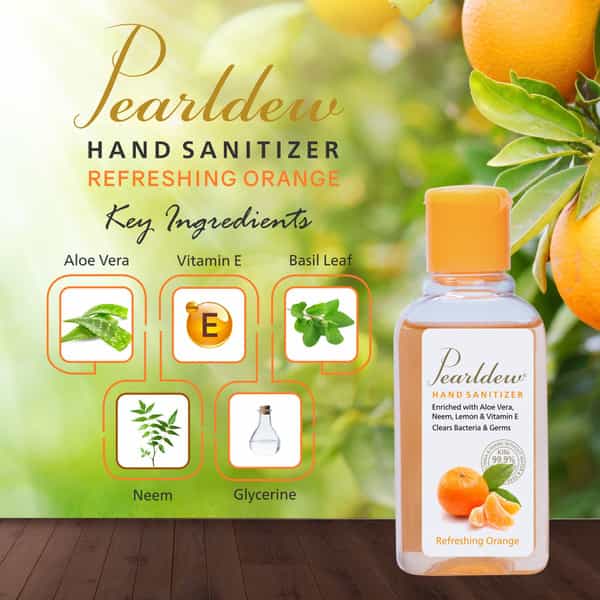 Pearldew Sanitizer (Orange) | Aloe & Neem | Paraben Free | 60Ml (Pack Of 12)