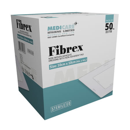 Medica Fibrex Non-Woven Adhesive Dressing With Non-Adherent Pad 10cm X 10cm