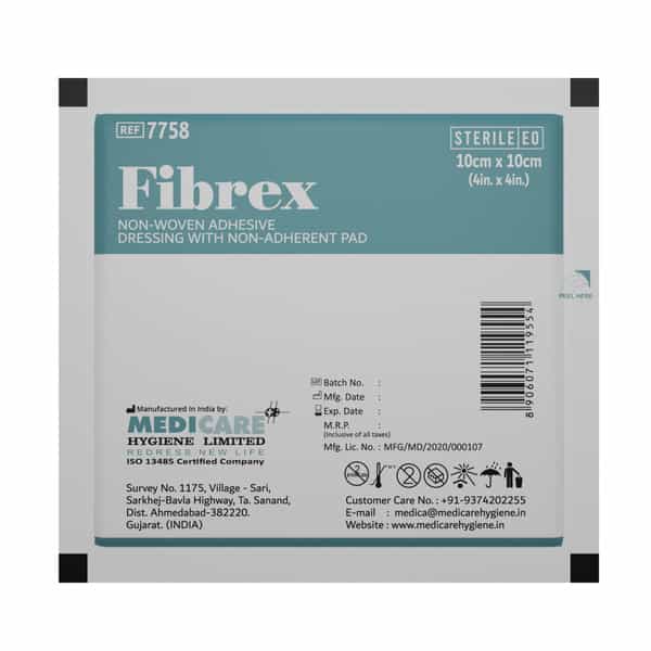 Medica Fibrex Adhesive Dressing With Non-Adherent Pad 10Cm X 10Cm - Soft & Breathable Wound Care