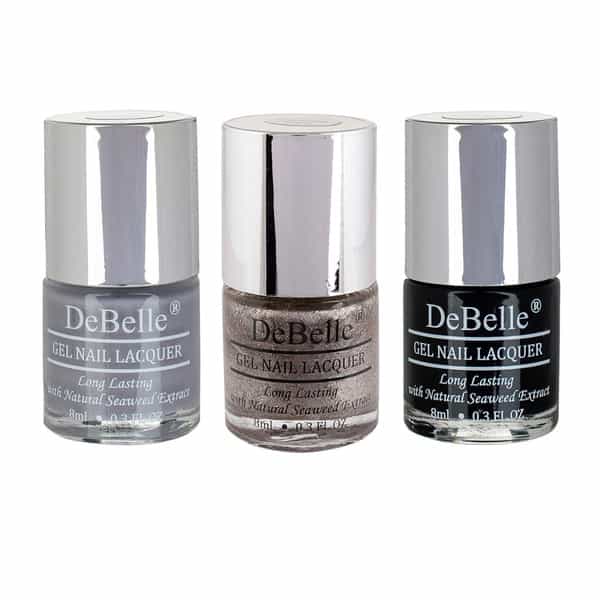 Debelle Gel Nail Polish Combo Set Of 3 -Sombre Grey | Sparkling Dust | Luxe Noir -24Ml(8Ml Each)