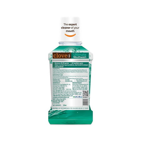 Clove Ultimate Cool Mint Antibacterial Mouthwash | Kills 99.0% Germs & Prevents Bad Breath | 250ml
