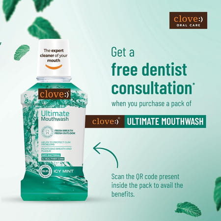 Clove Ultimate Cool Mint Antibacterial Mouthwash | Kills 99.0% Germs & Prevents Bad Breath | 250ml