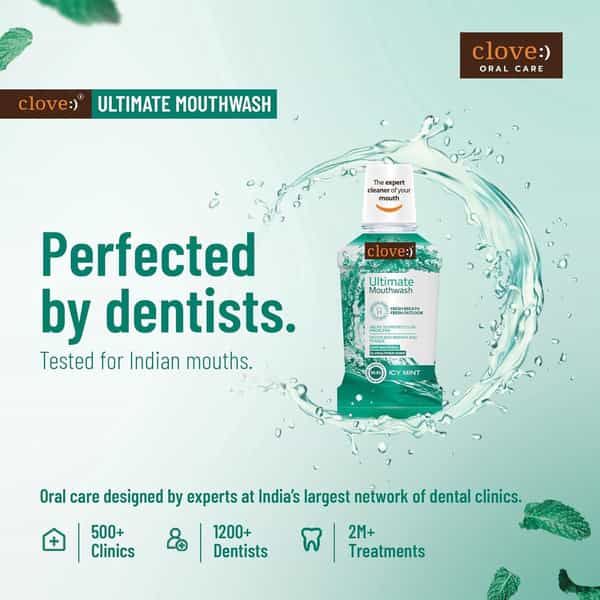 Clove Ultimate Cool Mint Antibacterial Mouthwash | Kills 99.0% Germs & Prevents Bad Breath | 250Ml