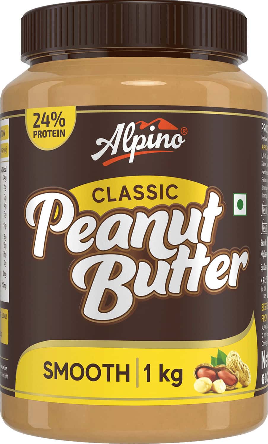 Alpino Classic Peanut Butter Smooth 1 Kg | 24 G Protein | High Protein Peanut Butter Creamy