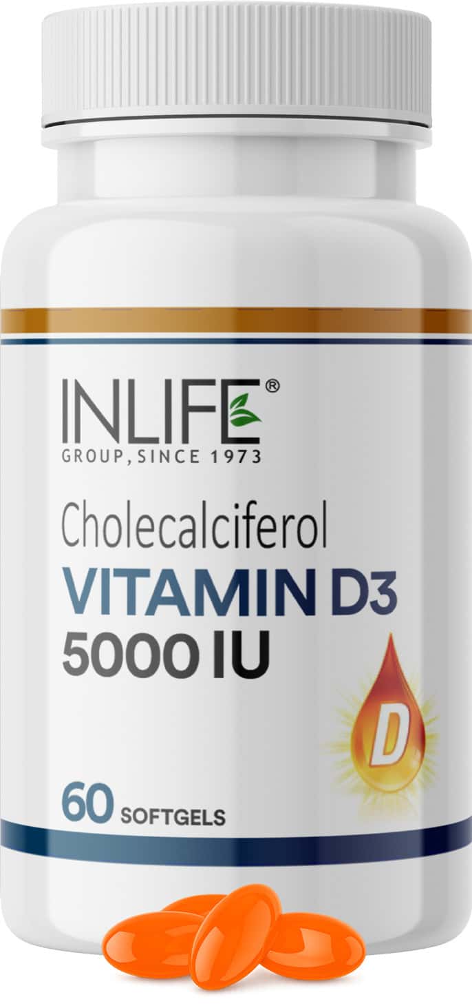 Inlife Vitamin D3 5000 Iu Cholecalciferol | For Men & Women | Immunity & Bone Health | 60 Softgels