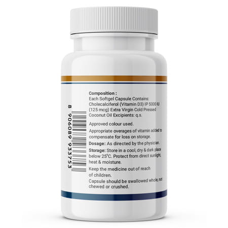 Inlife Vitamin D3 5000 Iu Cholecalciferol | For Men & Women | Immunity & Bone Health | 60 Softgels