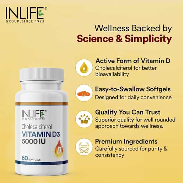 Inlife Vitamin D3 5000 Iu Cholecalciferol | For Men & Women | Immunity & Bone Health | 60 Softgels