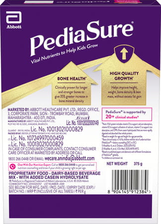 Pediasure Vital Nutrients To Help Kids Growth For 2-6 Years Old Vanilla Flavour Box Of 375 Gm