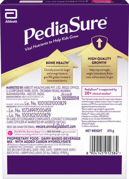 Pediasure Vital Nutrients To Help Kids Growth For 2-6 Years Old Vanilla Flavour Box Of 375 Gm