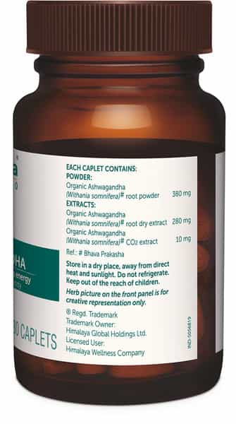 Himalaya Organic Ashwagandha | Release Stress & Boosts Energy | Bottle | Caplets | 30 No's