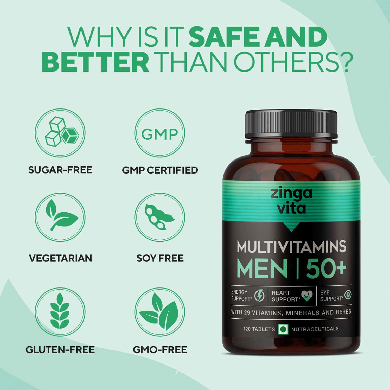 Buy ZINGAVITA MULTIVITAMIN FOR MEN 50+ WITH VITAMINS MINERALS & HERBS