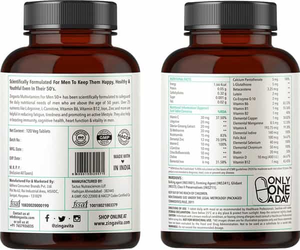 Zingavita Multivitamin For Men 50+ With Vitamins Minerals & Herbs 120 Tablets