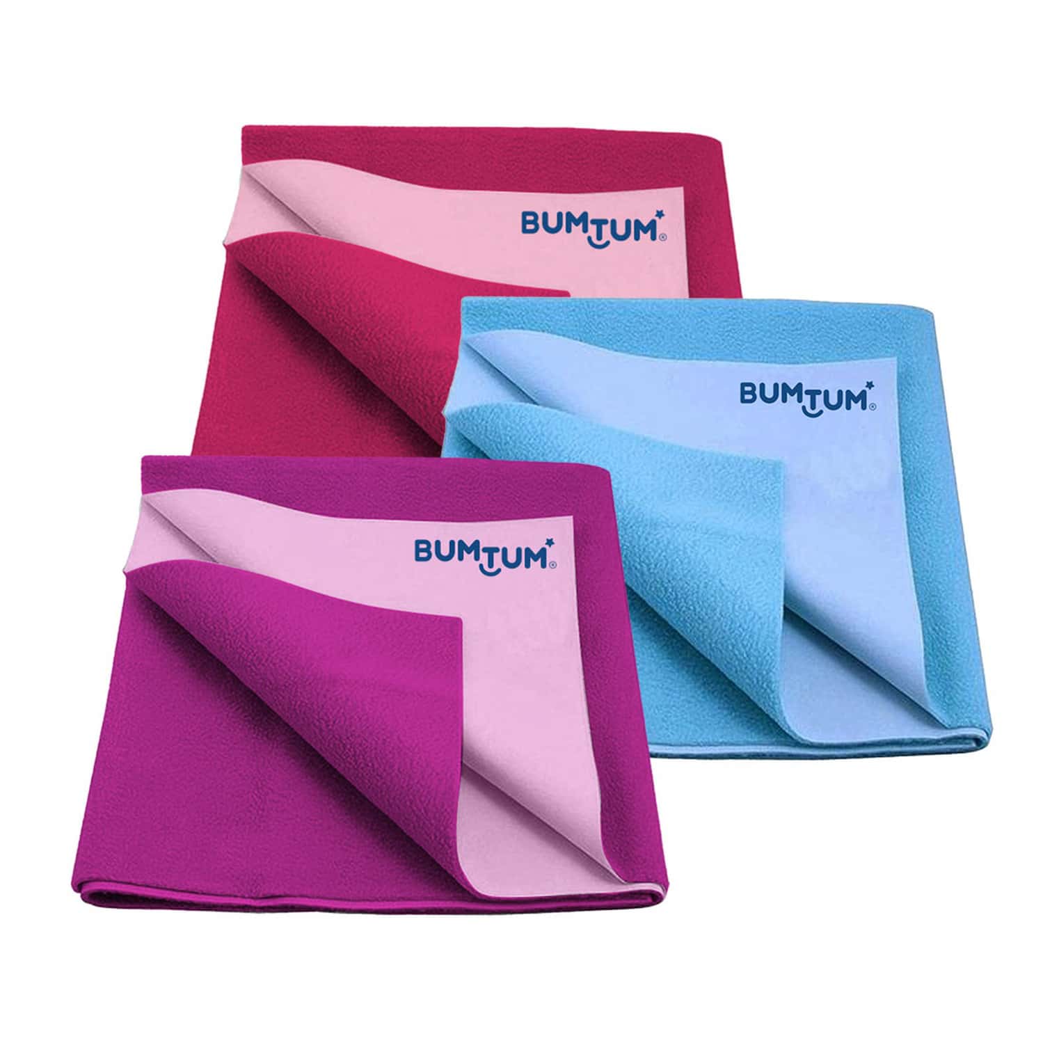 Bumtum Dry Sheet Leakproof Baby Bed Protector (Pink+Aquablue+Grape Medium Size 100*70cm|Pack Of 3)