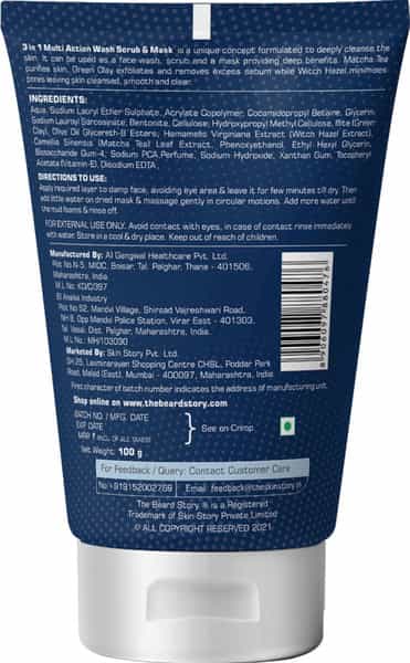 The Beard Story Men's Multi Action 3 In 1 Wash Scrub & Mask 100 G