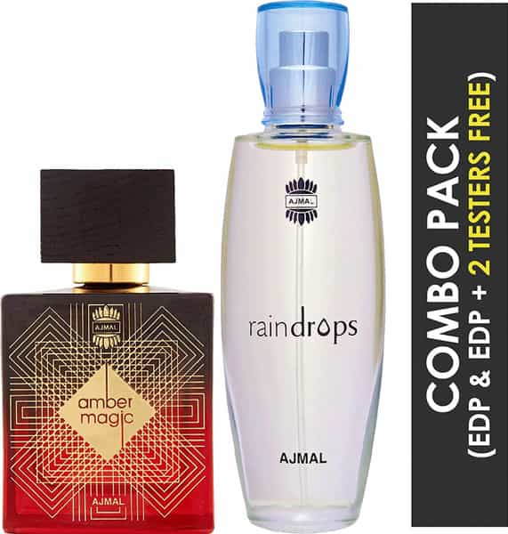 Ajmal Amber Magic Edp 100Ml Perfume For Men And Raindrops Edp 50Ml Perfume For Women