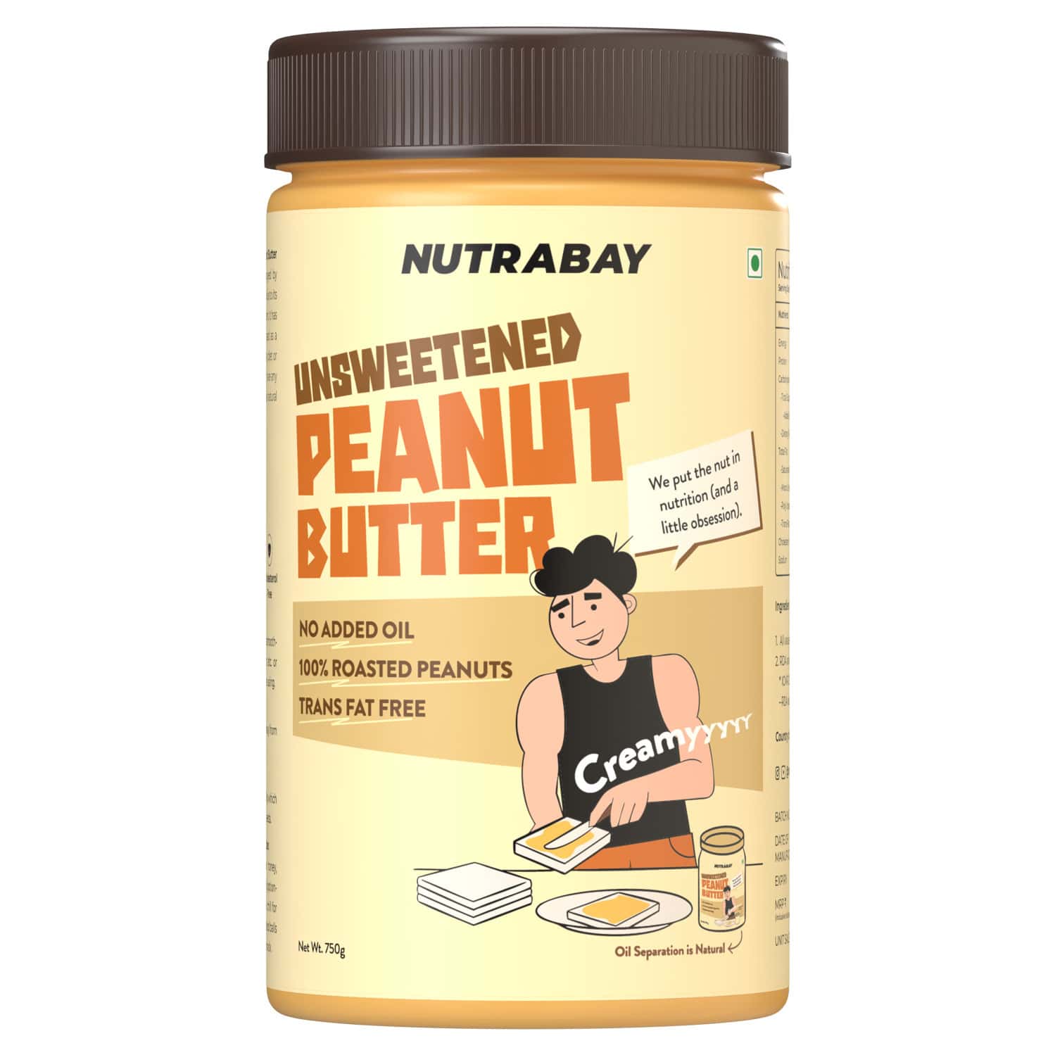 Nutrabay Foods Natural Peanut Butter Unsweetened - Creamy | | Creamy - 750g