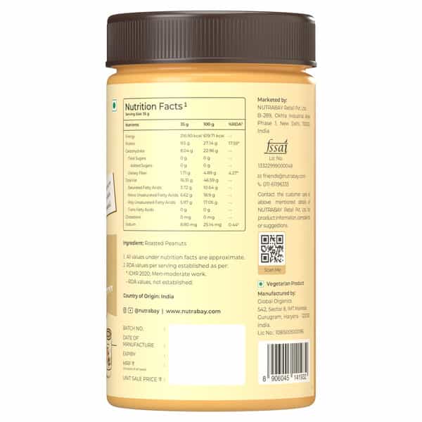 Nutrabay Foods Natural Peanut Butter Unsweetened - Creamy | | Creamy - 750G