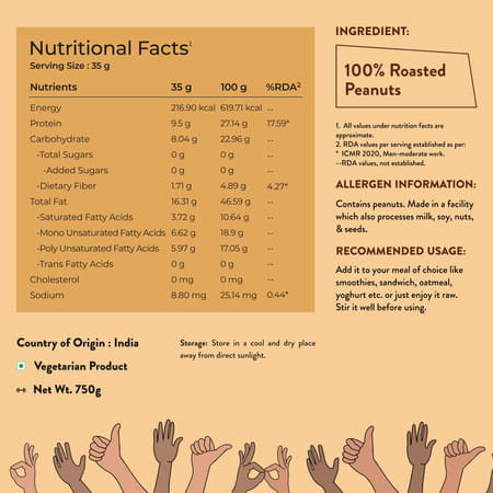 Nutrabay Foods Natural Peanut Butter Unsweetened - Creamy | | Creamy - 750g