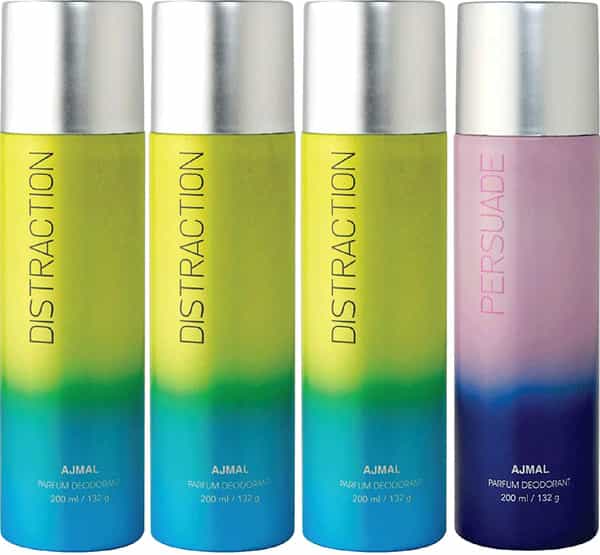 Ajmal 3 Distraction & 1 Persuade Deodorant Pack Of 4 Deodorant 200Ml Each (Total 800Ml) For Unisex