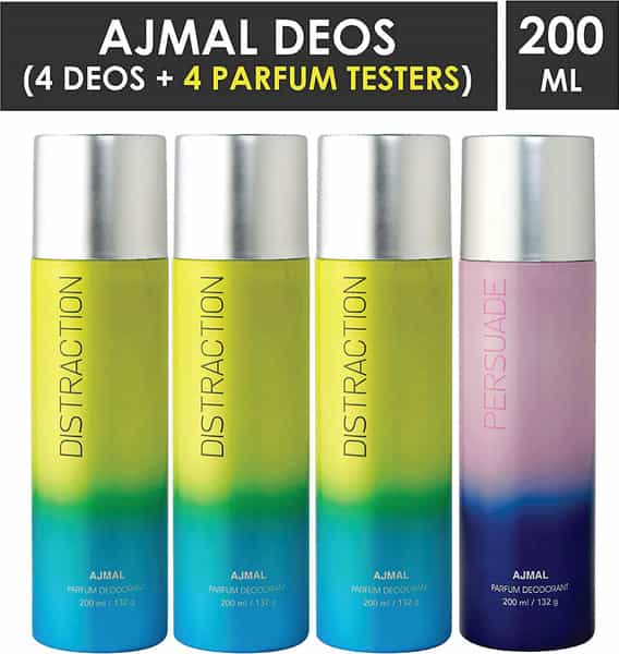 Ajmal 3 Distraction & 1 Persuade Deodorant Pack Of 4 Deodorant 200Ml Each (Total 800Ml) For Unisex