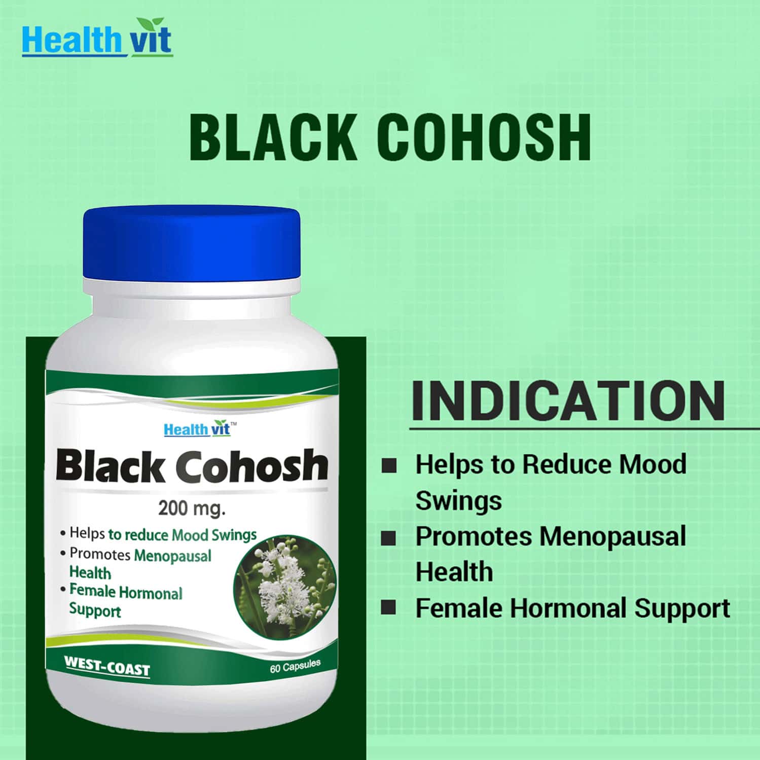 Buy HEALTHVIT BLACK COHOSH ROOT EXTRACT 200MG 60 CAPSULES Online & Get
