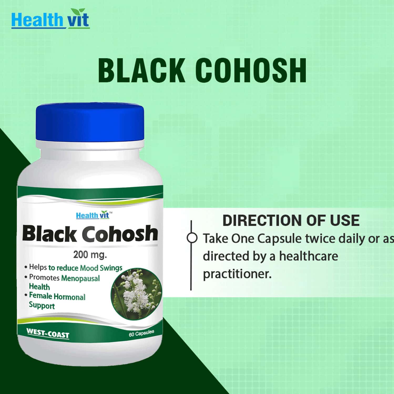 Buy HEALTHVIT BLACK COHOSH ROOT EXTRACT 200MG 60 CAPSULES Online & Get
