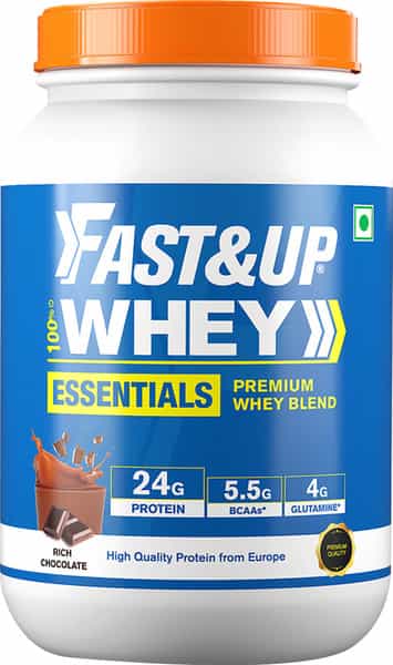 Fast&Up Whey Essentials 2.1 Lb Grass Fed Whey Powder From Europe - 30 Servings (Rich Chocolate)