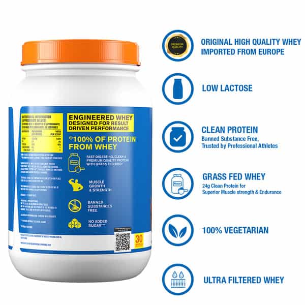 Fast&Up Whey Essentials 2.1 Lb Grass Fed Whey Powder From Europe - 30 Servings (Rich Chocolate)
