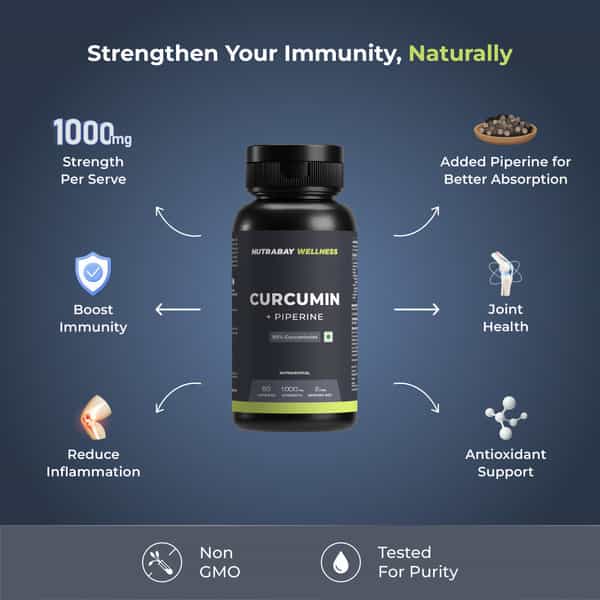 Nutrabay Wellness Curcumin With Piperine With 95% Curcuminoids - 1000Mg 60 Veg Capsules