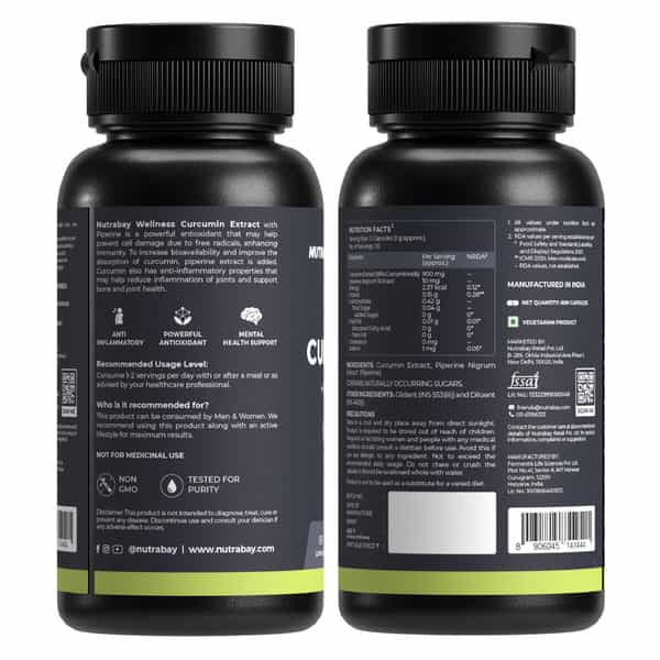 Nutrabay Wellness Curcumin With Piperine With 95% Curcuminoids - 1000Mg 60 Veg Capsules