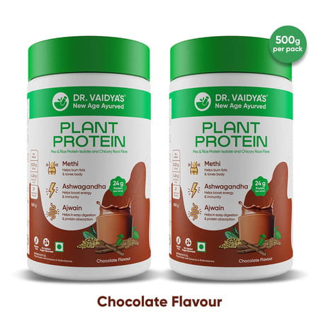 Dr. Vaidya'S Plant Protein - Chocolate 500gm Pack Of 2