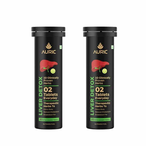 Auric Liver Detox Supplement | 40 Tablets Fizzy Water | 10 Ayurvedic Herbs | Clinically Researched