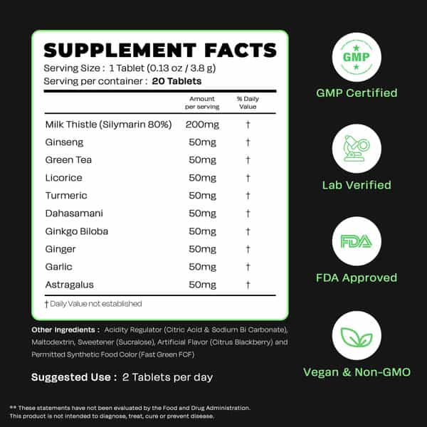 Auric Liver Detox Supplement | 40 Tablets Fizzy Water | 10 Ayurvedic Herbs | Clinically Researched
