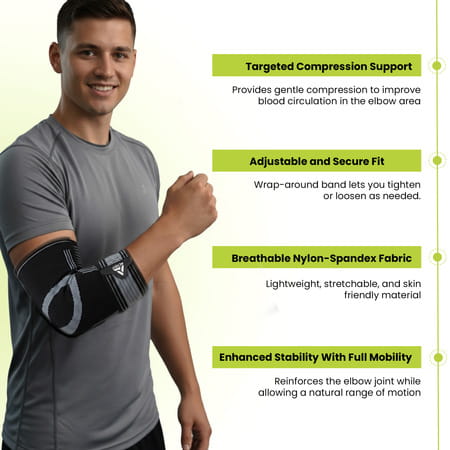 Actifit Elbow Support With Adjustable Band - Compression Brace For Pain Relief Sports & Gym - Size L