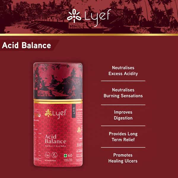 Lyef Acid Balance - Acidity & Gas Relief - Ayurveda Supplements With Shatavari Guduchi - 100%Vegan