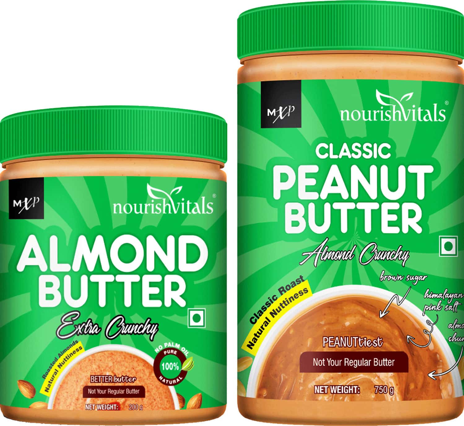 Nourishvitals Irresistibly Tasty Combo (Almondsextra Crunchy) 200 G + Classic Peanut Butter750 G