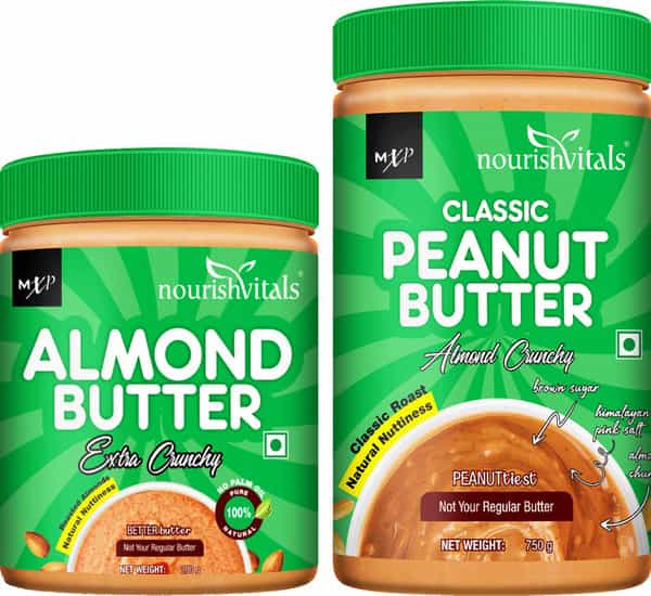 Nourishvitals Irresistibly Tasty Combo (Almondsextra Crunchy) 200 G + Classic Peanut Butter750 G