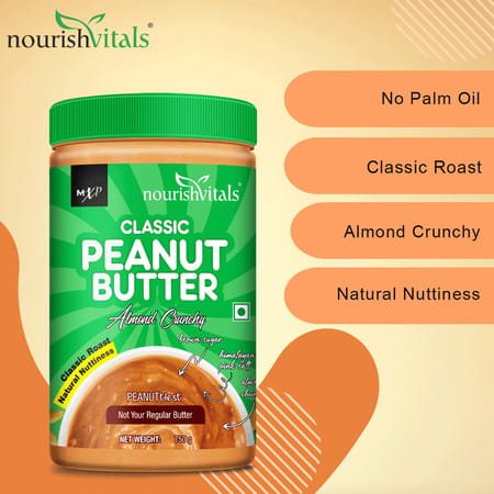 Nourishvitals Irresistibly Tasty Combo (Almondsextra Crunchy) 200 G + Classic Peanut Butter750 G