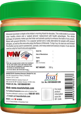 Nourishvitals Irresistibly Tasty Combo (Almondsextra Crunchy) 200 G + Classic Peanut Butter750 G
