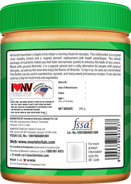 Nourishvitals Irresistibly Tasty Combo (Almondsextra Crunchy) 200 G + Classic Peanut Butter750 G