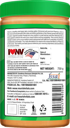 Nourishvitals Irresistibly Tasty Combo (Almondsextra Crunchy) 200 G + Classic Peanut Butter750 G