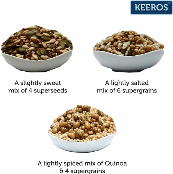 Keeros Healthy Roasted Super Snack - Combo Of Multigrain Multi Seeds Mix & Quinoa Grain - 3 Jars
